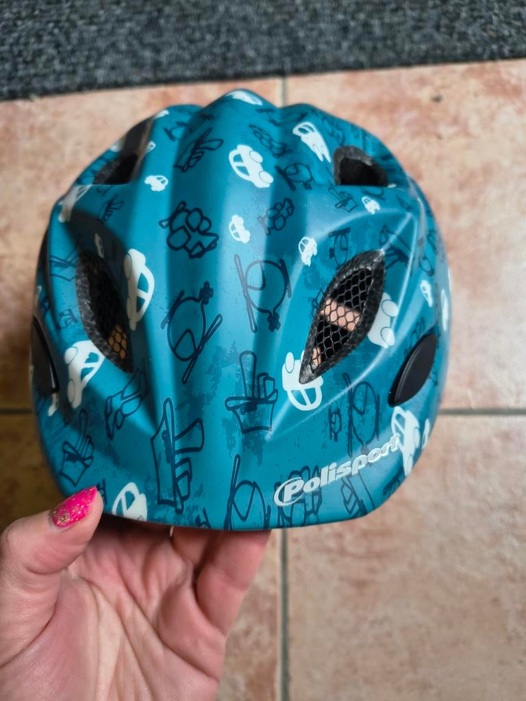 Polisport Fietshelm Kind - Blauw met auto's, Gebruikt, Jongen of Meisje, Overige maten, Ophalen of Verzenden