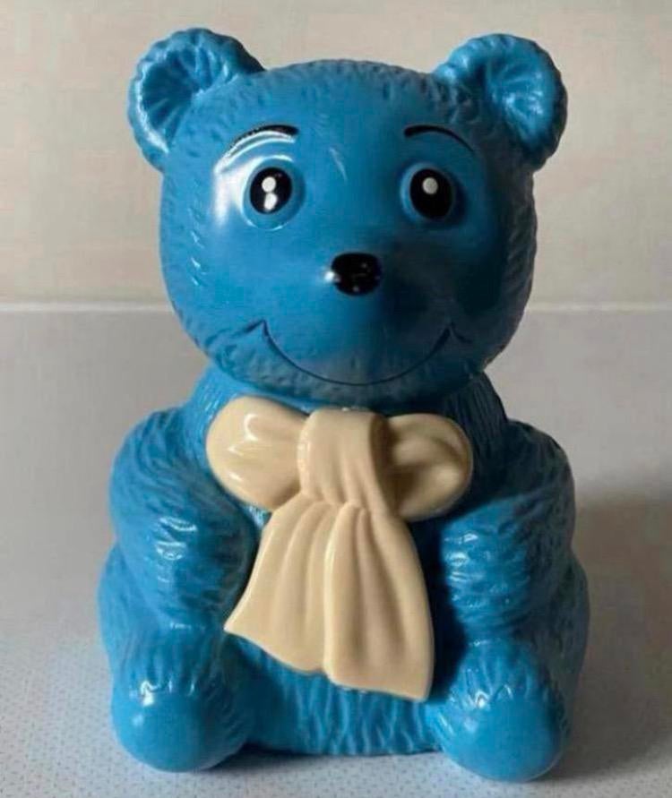 Blauw beertje met witte strik als spaarpot.. H.13 cm, Ophalen of Verzenden, Zo goed als nieuw, Kunststof, Dier