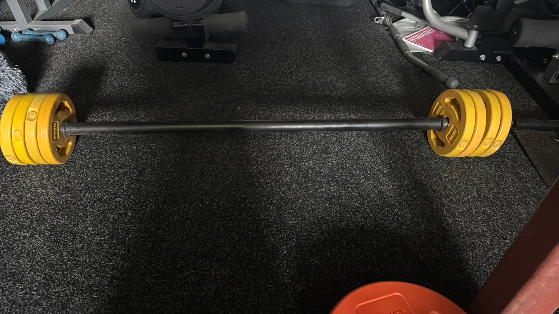 Bodypump stang met schijven met 10 kg aan gewichten, Ophalen, Zo goed als nieuw