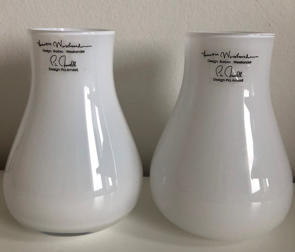 Twee vaasjes Pia Amsell en Barbro Wesslander design IKEA, Ophalen of Verzenden, Zo goed als nieuw, Wit, Glas