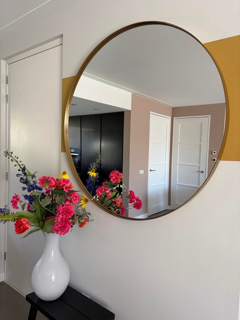 Gouden ronde spiegel 120 cm - Nieuw in doos, Huis en Inrichting, Woonaccessoires | Spiegels, Ophalen, 100 tot 150 cm, Rond, Nieuw