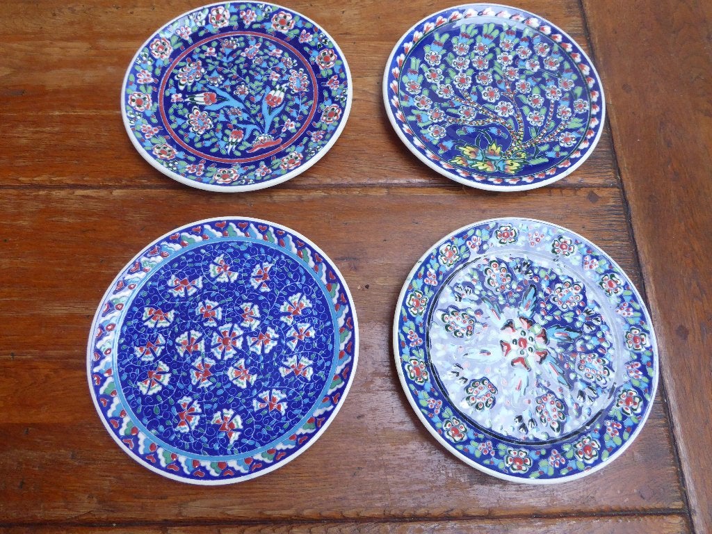 4 keramiek borden, Turks, Kutahya keramiek