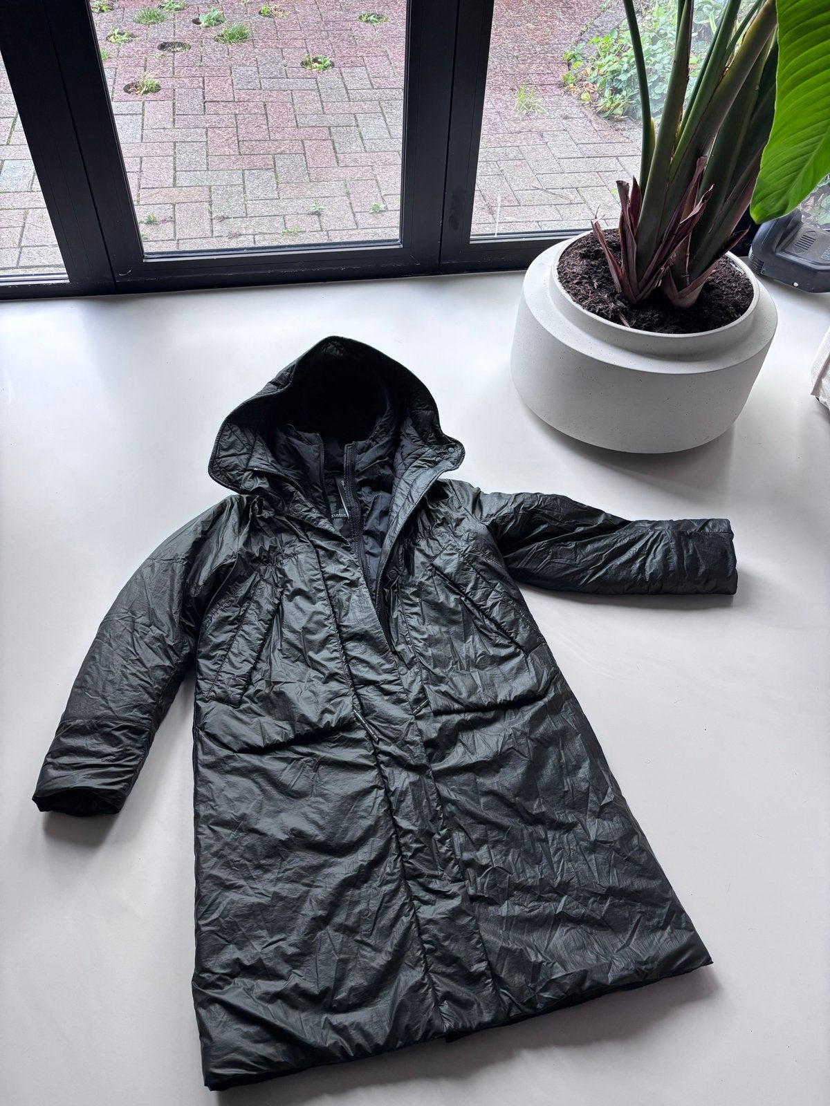 Krakatau Damesjas Qw387 - Lange Zwarte Winterjas mt S, Ophalen of Verzenden, Zo goed als nieuw, Maat 36 (S), Zwart