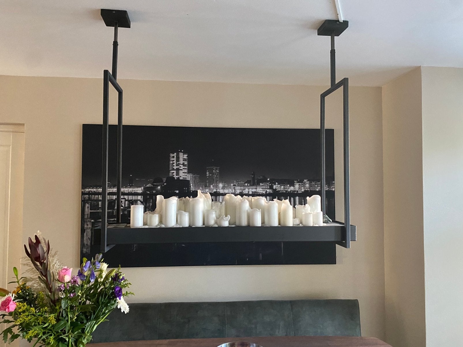 Mooie metalen hanglamp met drie spotjes., Ophalen, Zo goed als nieuw
