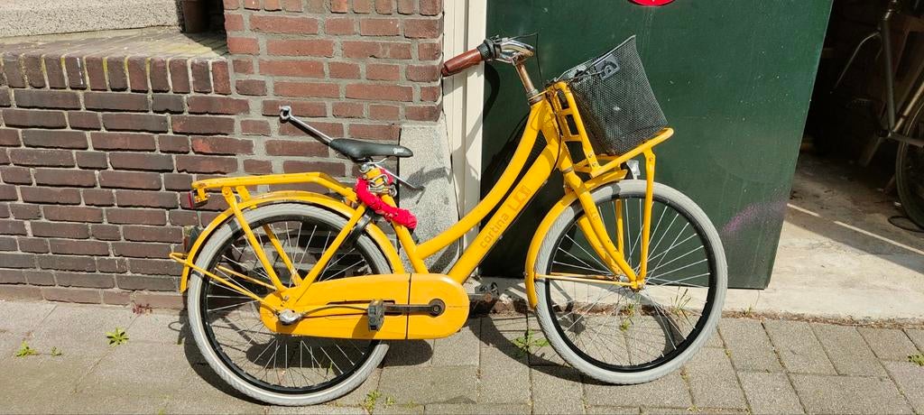Unieke Cortina 24 inch meisjesfiets - Geel, Fietsen en Brommers, Fietsen | Meisjes, Ophalen, Cortina, Schijfrem, Gebruikt
