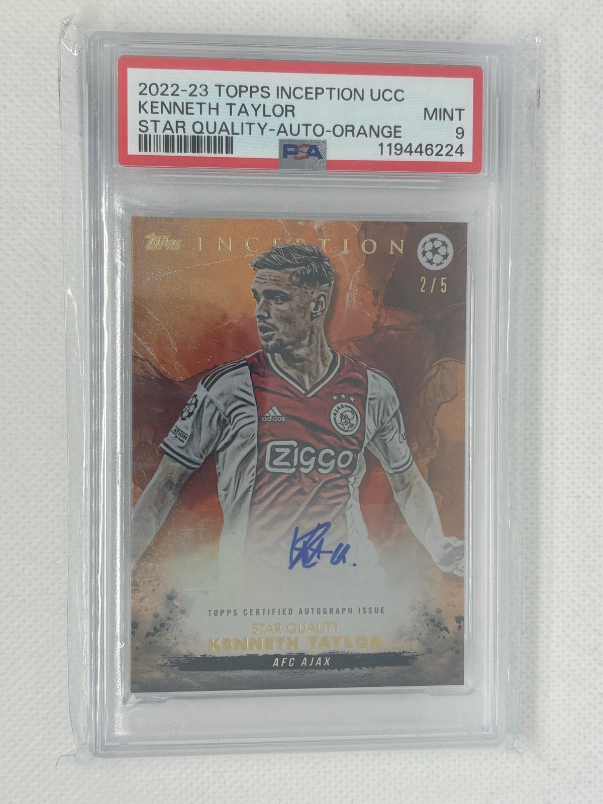 Kenneth Taylor /5 PSA 9 Topps Inception Auto Ajax, Ophalen of Verzenden, Zo goed als nieuw, Ajax, Spelerskaart