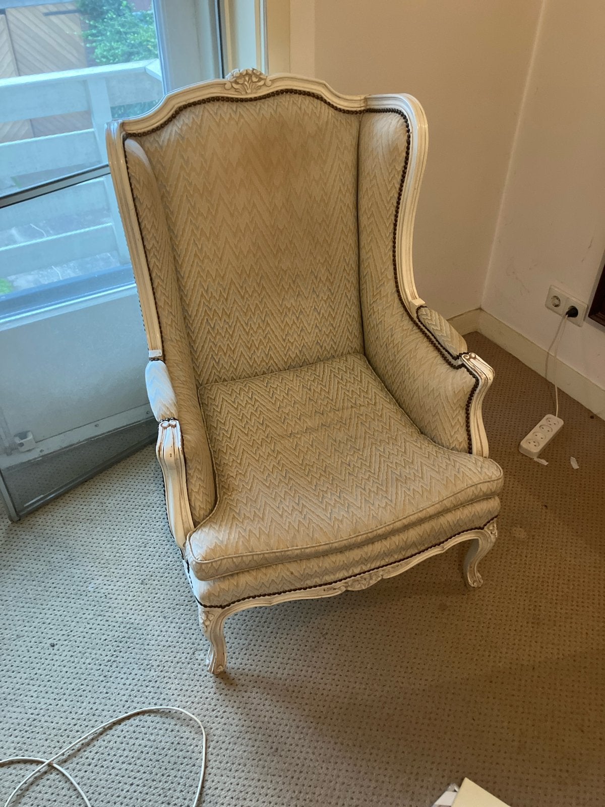 Klassieke Franse orenfauteuil / Bergère (Lodewijk XV stijl), Ophalen, Zo goed als nieuw, 75 tot 100 cm