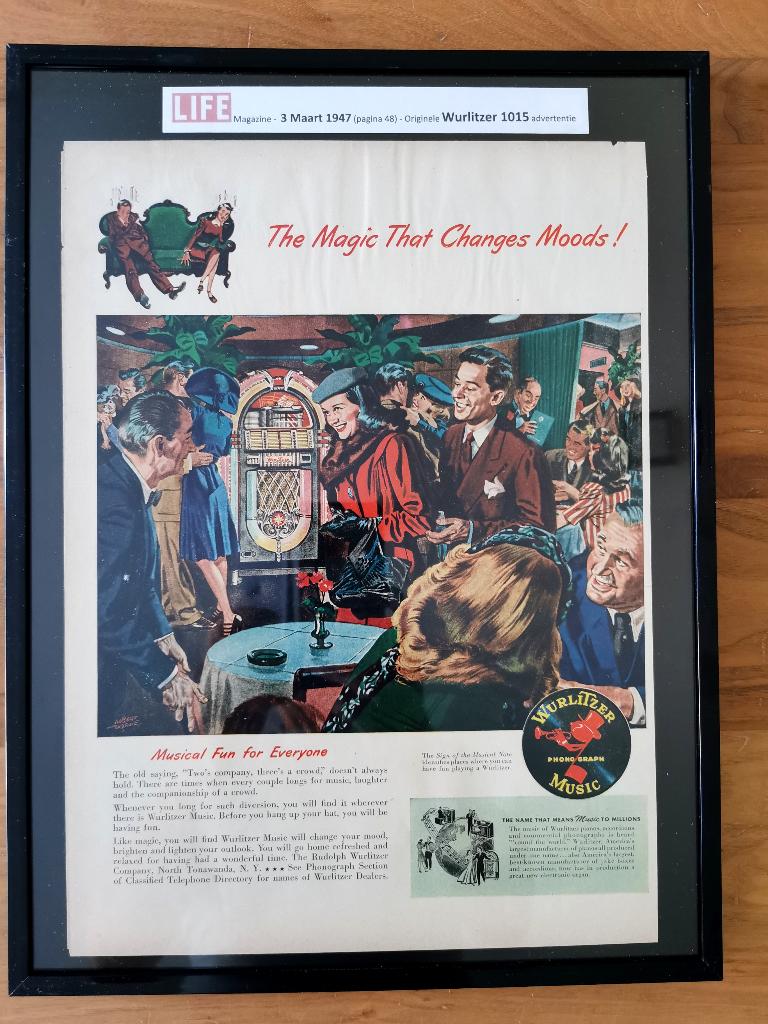 Originele Wurlitzer 1015 advertentie - 3 maart 1947, Verzamelen, Automaten | Jukeboxen, Ophalen of Verzenden, Zo goed als nieuw