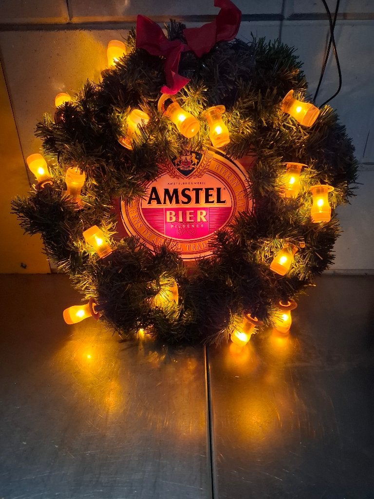 Amstelbier kerstkrans, Ophalen, Gebruikt, Reclamebord, Plaat of Schild, Amstel