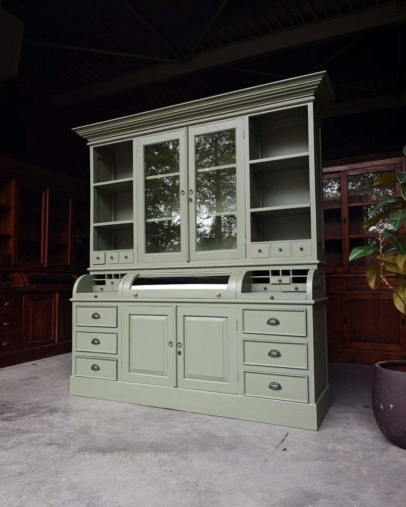 Prachtige groene apothekerskast | Buffetkast teakhout  #190