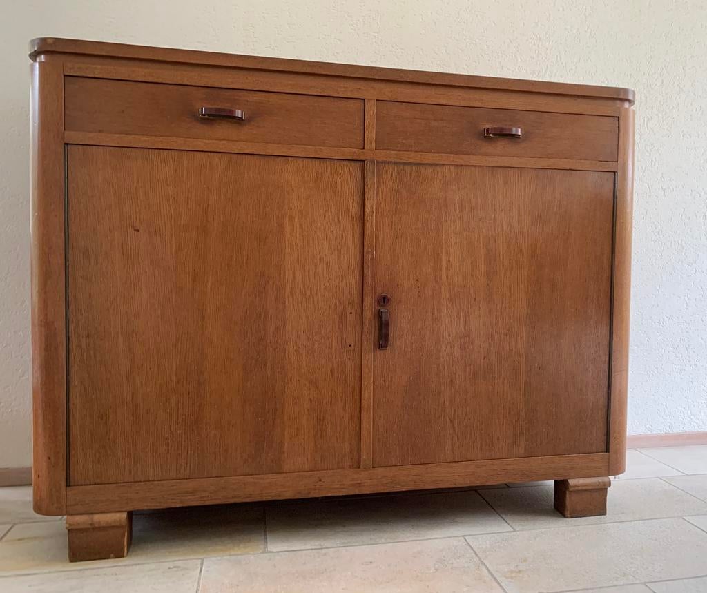 Vintage dressoir 2 lades, Huis en Inrichting, Kasten | Dressoirs, Ophalen, Gebruikt, Eikenhout, Beetje Art Deco-stijl