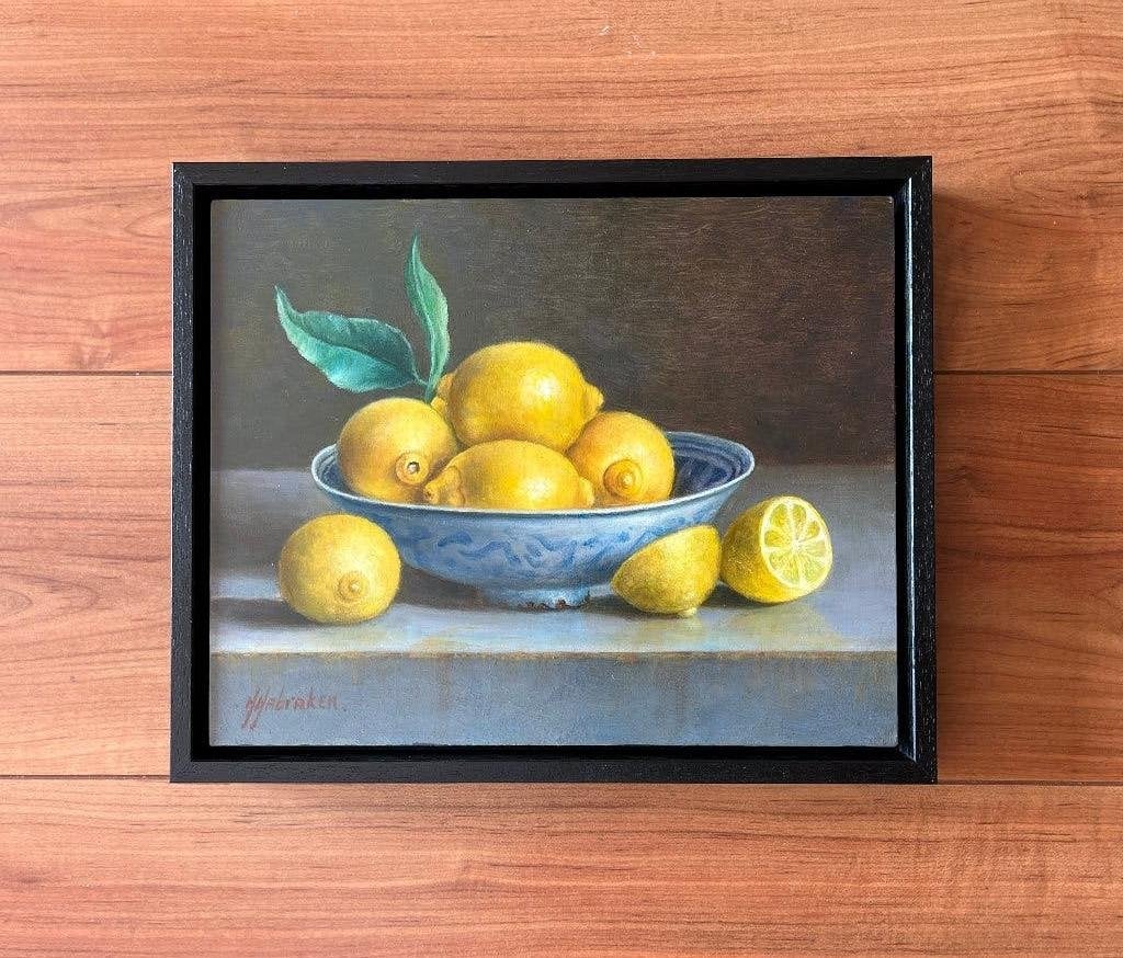 Schilderij stilleven citroenen in een schaal. Hans Habraken.