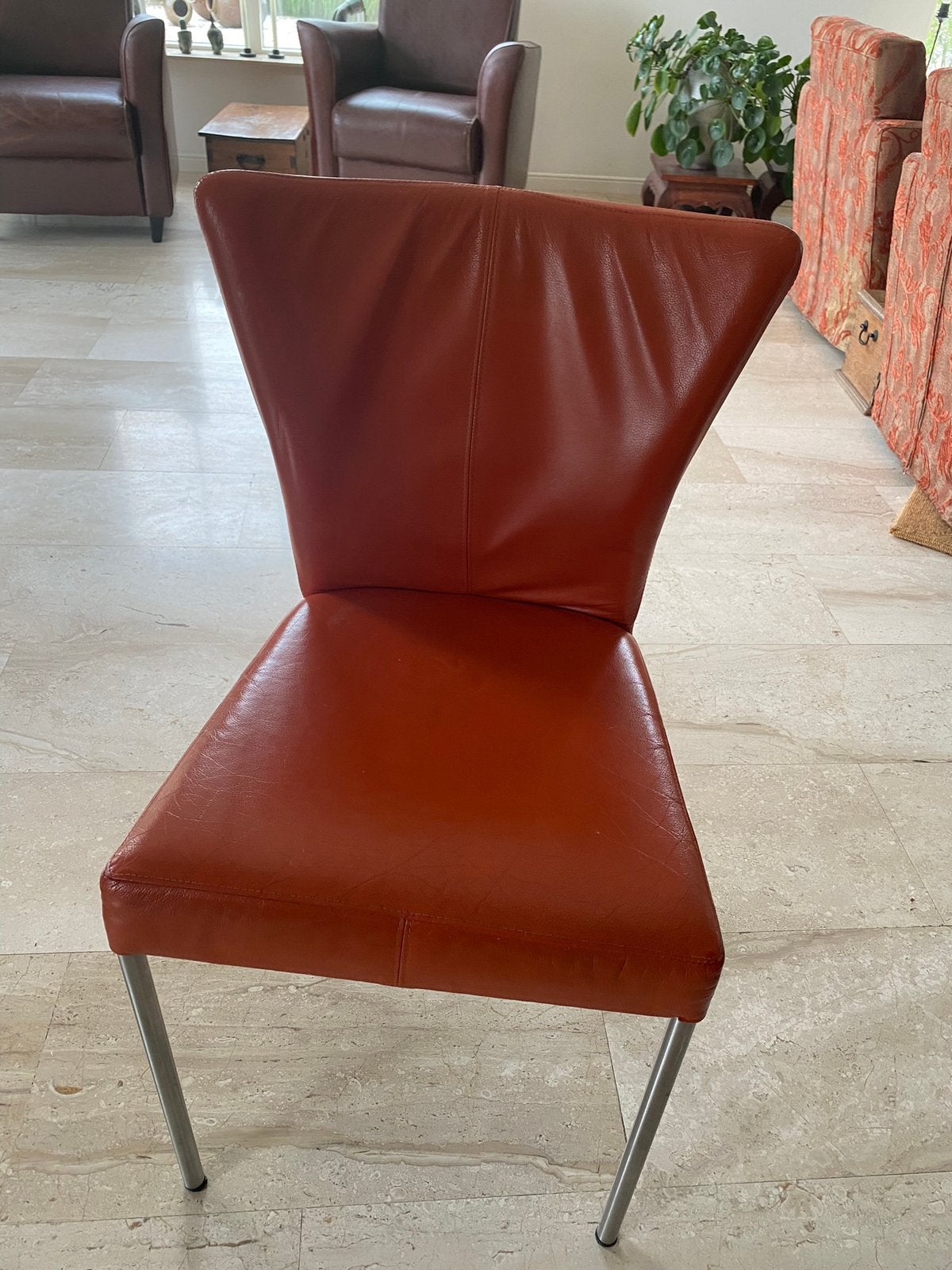 4 leren eetkamerstoelen, Huis en Inrichting, Stoelen, Ophalen, Gebruikt, Overige kleuren, Leer