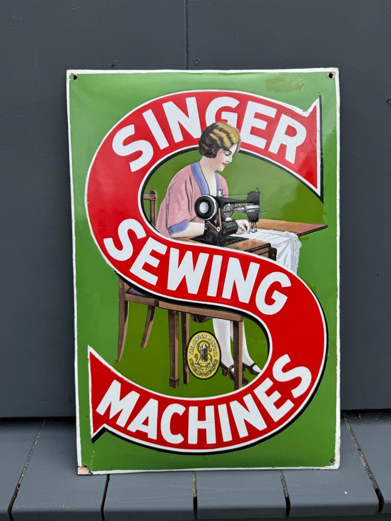 Vintage Singer Naaimachines Emaille Reclamebord, Antiek en Kunst, Antiek | Emaille, Ophalen of Verzenden