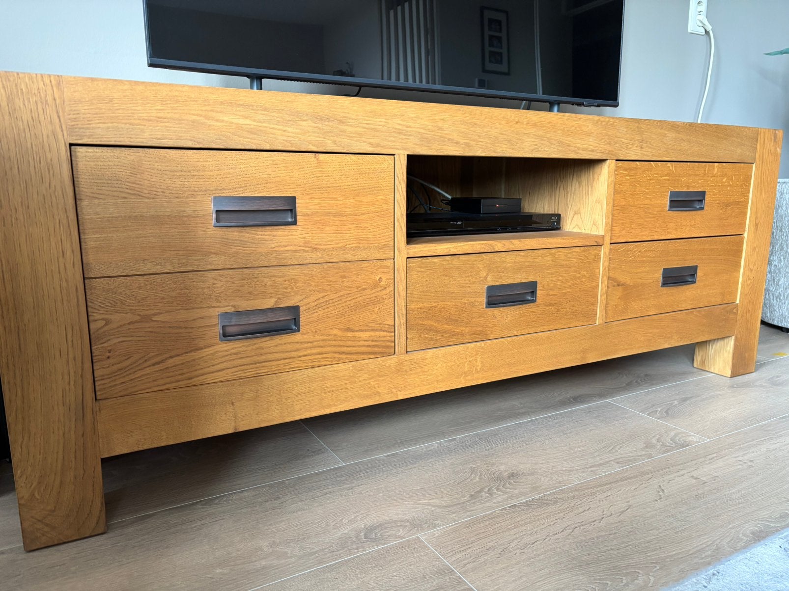 eiken TV meubel, Ophalen, Gebruikt, Eikenhout, Minder dan 100 cm