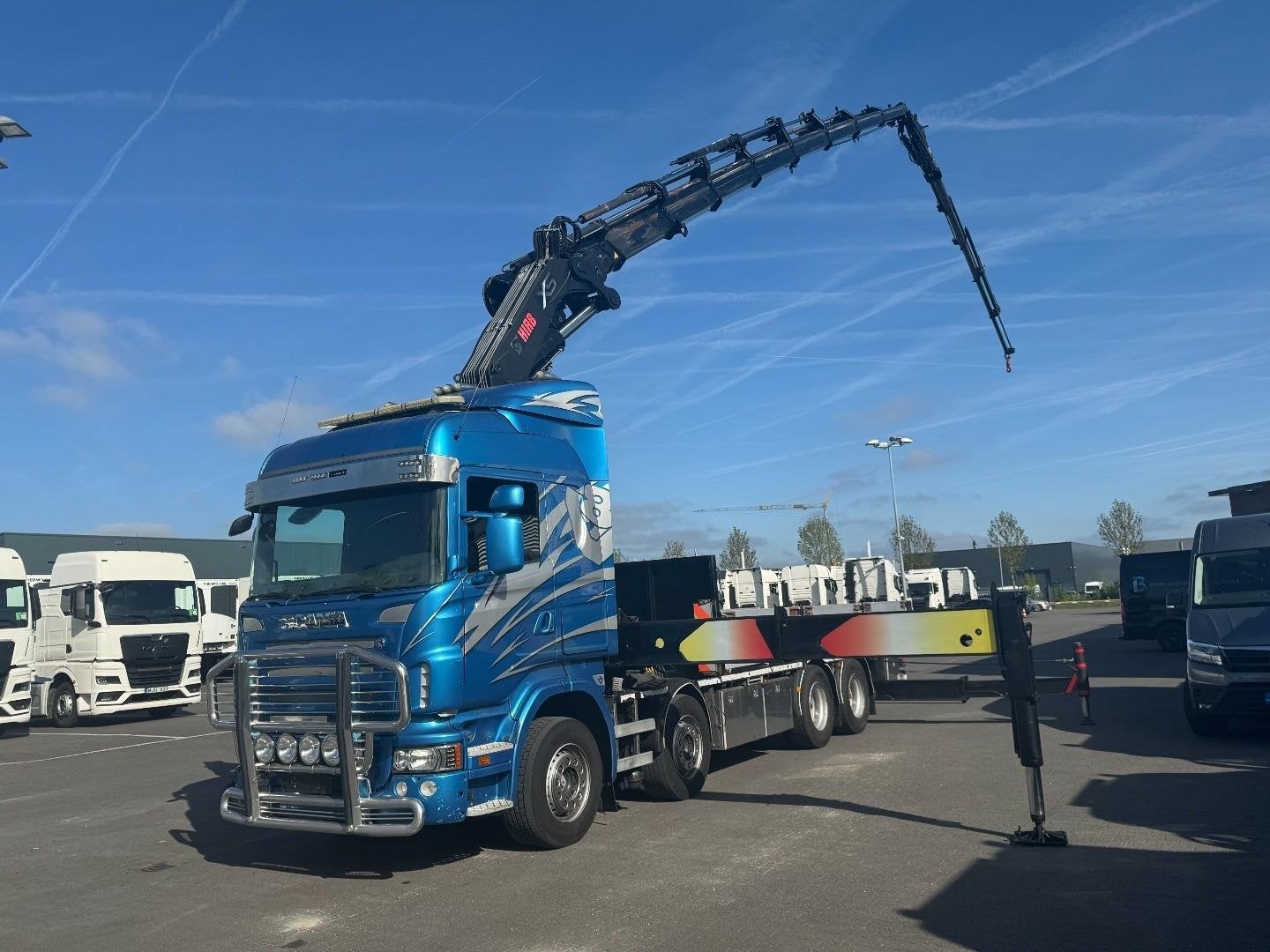 Scania R500 8x4,man,ret,Hiab 1055E6 jib 175X-5 HT2915, Euro 5, Achterwielaandrijving, Blauw, Overige brandstoffen