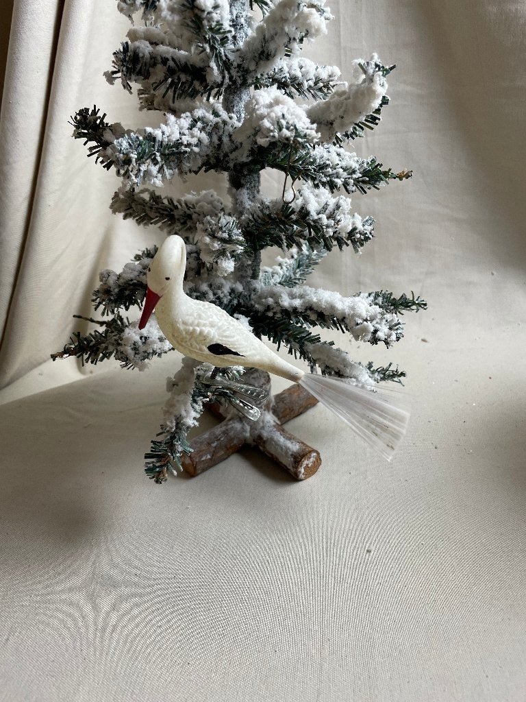 Oude glazen ooievaar op knijper kerstbal, Ophalen of Verzenden, Gebruikt