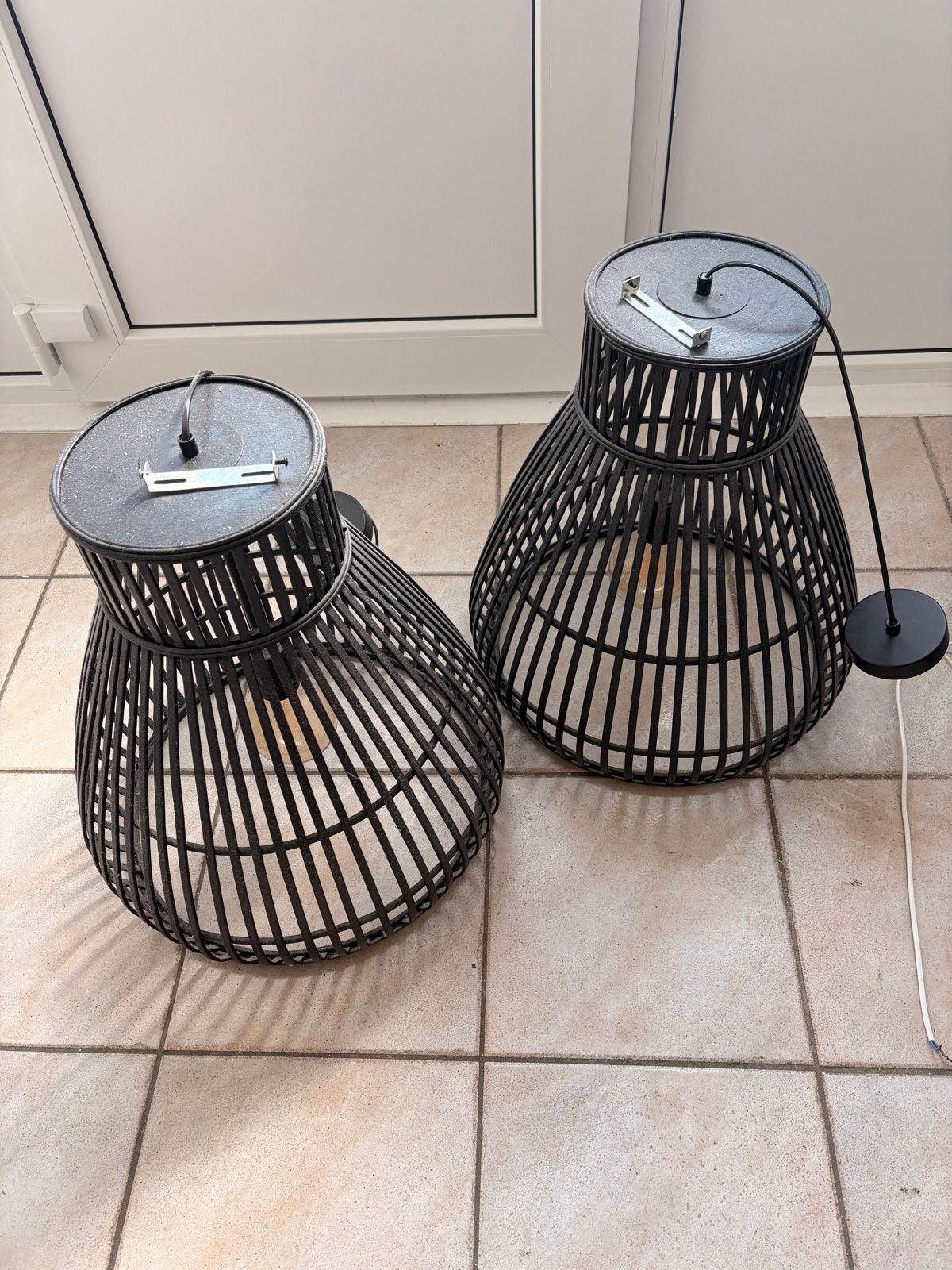 2x Hanglamp met spiraal lamp voor sfeervolle verlichting, Ophalen, Gebruikt, Metaal, E27 (groot)