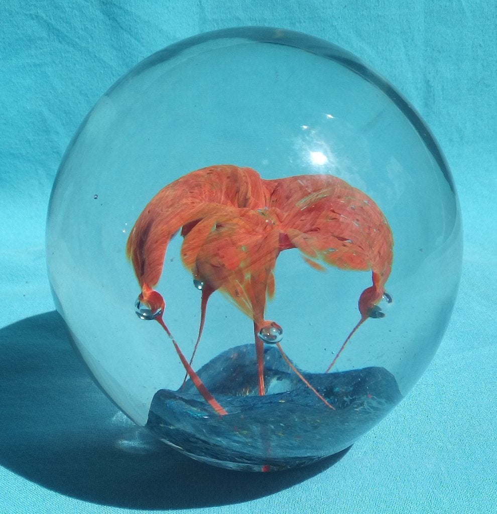 1960s MURANO GLAS ORANJE BLOEM HANDGEBLAZEN PRESSE PAPIER, Verzenden