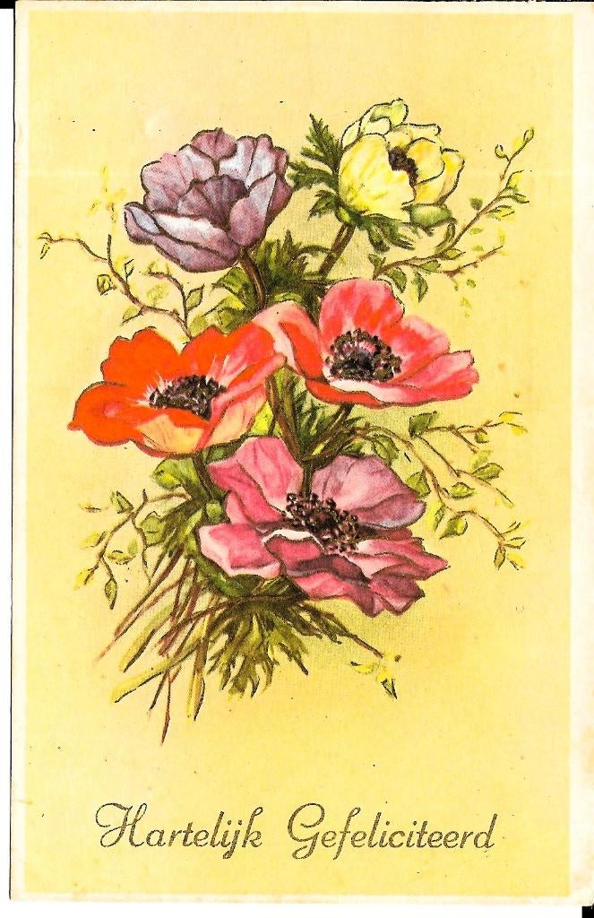 Ansichtkaart	Felicitatiekaart	Anemonen, Verzenden, 1940 tot 1960, Gelopen, Natuur