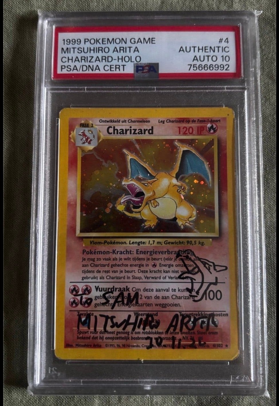 1999 Pokémon Charizard Holo PSA/DNA CERT AUTO 10 Arita  10