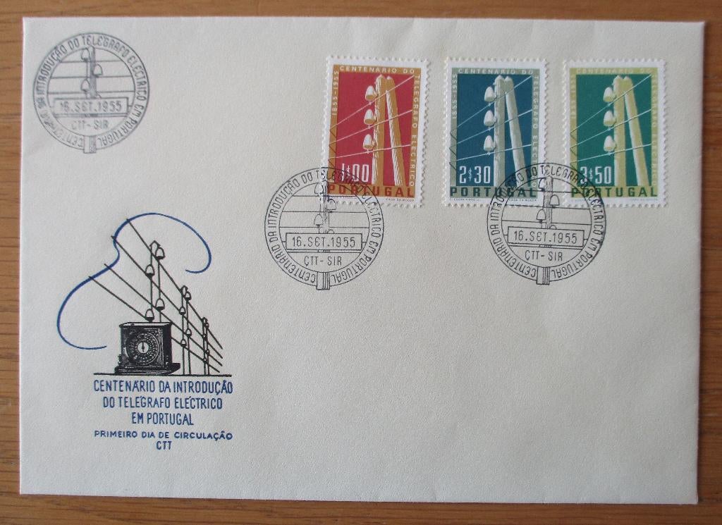 Portugal, FDC serie 100 jaar Telegrafie, 1955, Verzenden, Portugal, Gestempeld