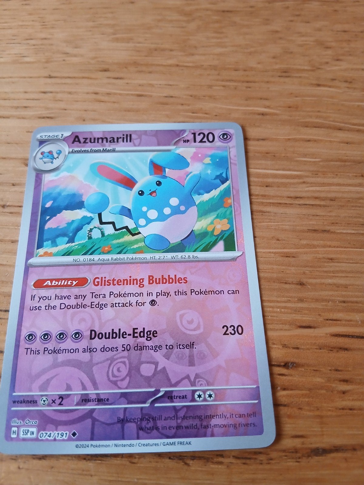 Pokémon Kaart Azumarill H SSP EN 074/191, Ophalen of Verzenden, Nieuw, Losse kaart