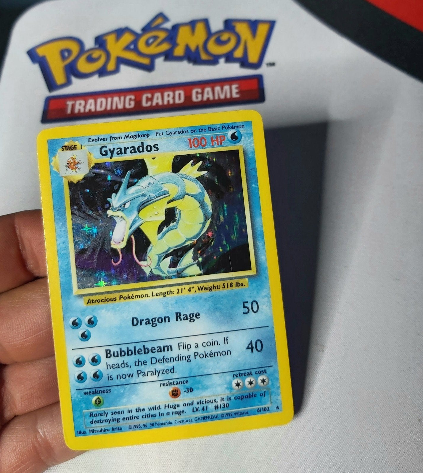 Gyarados Holo Rare, Base Set 1999, Ophalen of Verzenden, Zo goed als nieuw, Losse kaart, Foil
