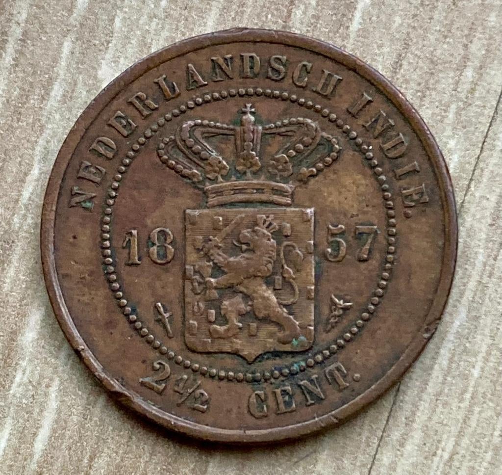 2 1/2 cent Nederlands Indië 1857, Postzegels en Munten, Munten | Nederland, Losse munt, Overige waardes, Koning Willem III, Verzenden