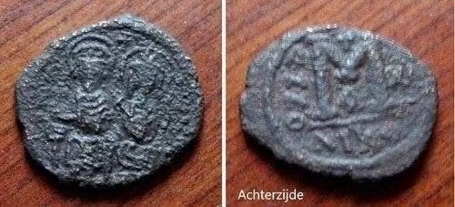 Bronzen Byzantijnse munt, Justinus II en Sophia 565-578, Verzenden, Midden-Oosten, Losse munt