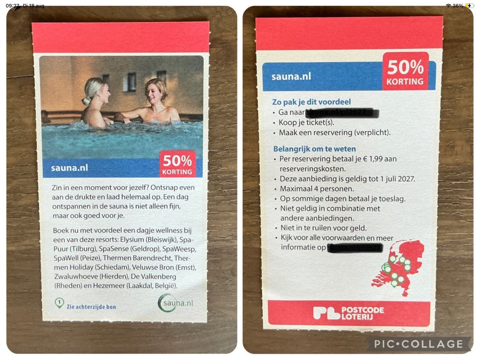 Kortingsbonnen (50%) in omschrijving de sauna’s (KWF), Tickets en Kaartjes, Kortingen en Cadeaubonnen, Kortingsbon, Spa of Sauna