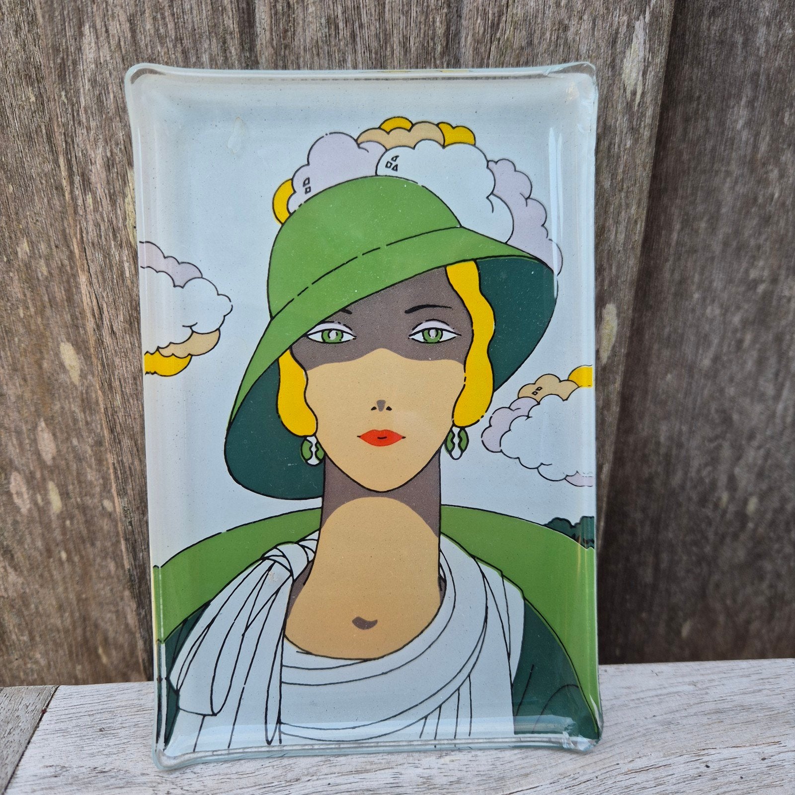 Art Deco schaaltje van glas  dame met hoed, Ophalen of Verzenden