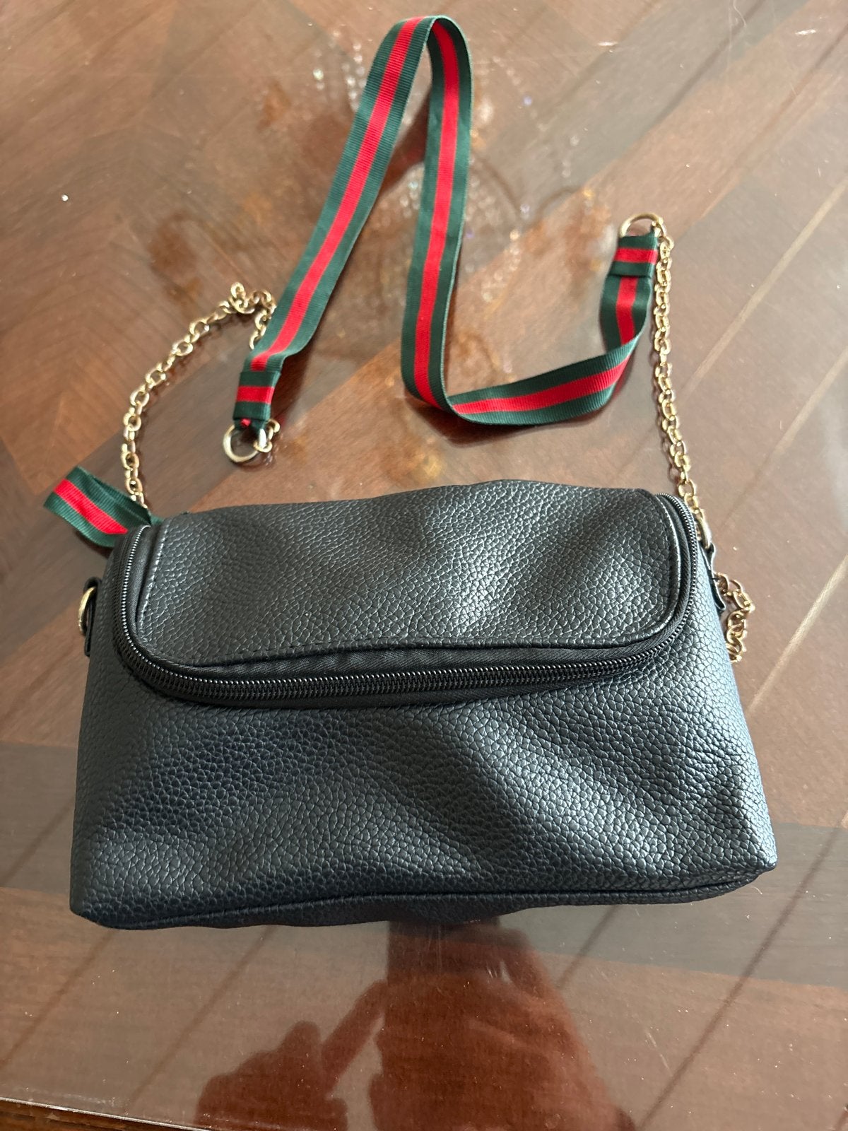 Stijlvol zwart klein handtasje met ketting en stoffen band, Sieraden, Tassen en Uiterlijk, Ophalen of Verzenden, Gebruikt, Zwart