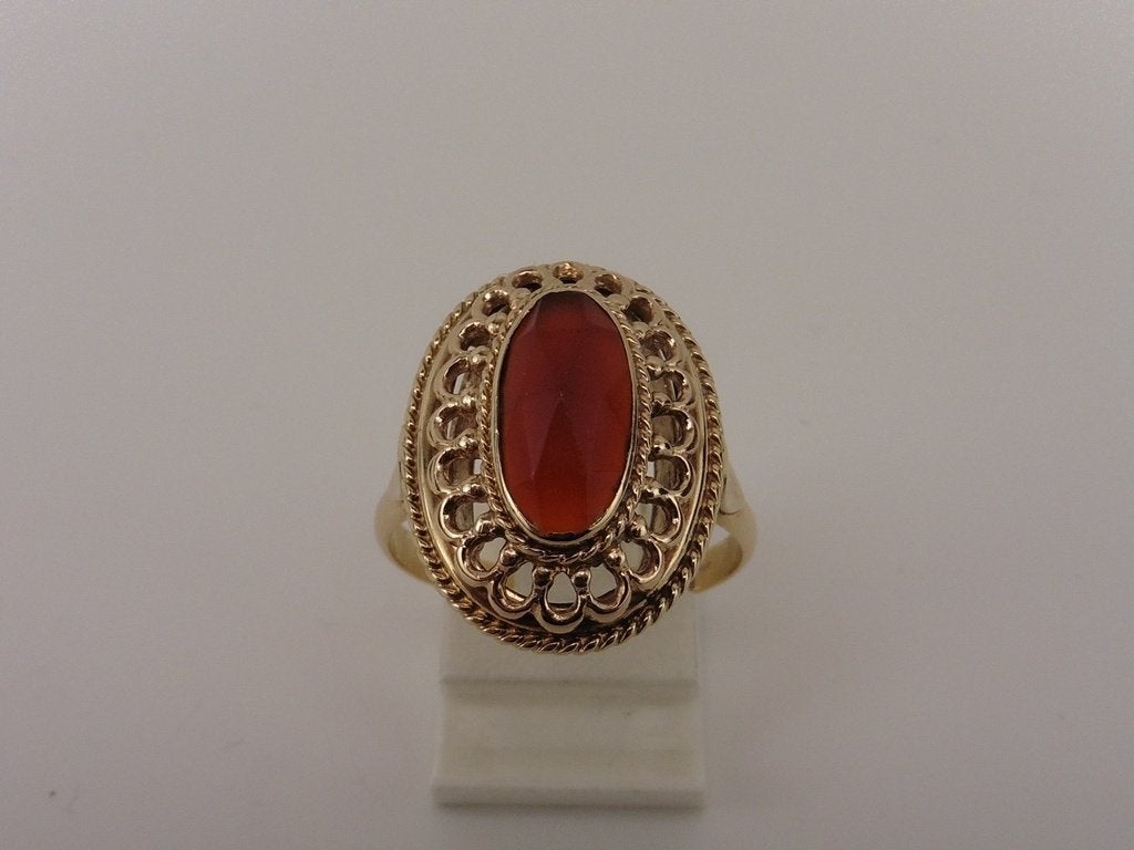 Gouden damesring met carneool                            G41, Sieraden, Tassen en Uiterlijk, 18 tot 19, Gebruikt, Overige kleuren
