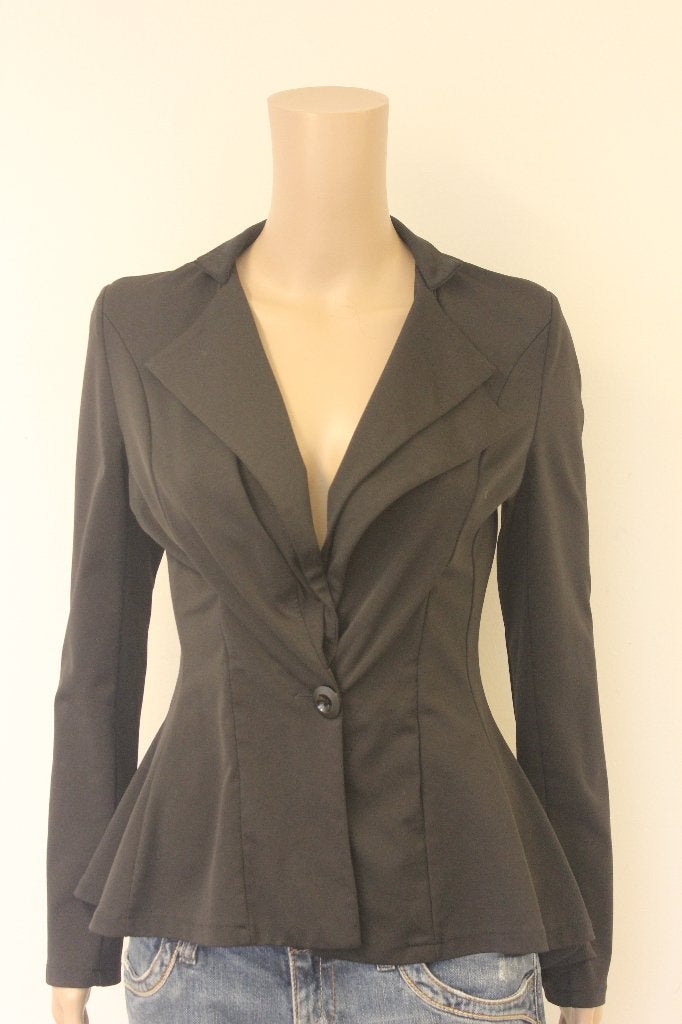Made in Italy zwart travelstof jasje maat S, Maat 38/40 (M), Made in Italy, ., Zwart