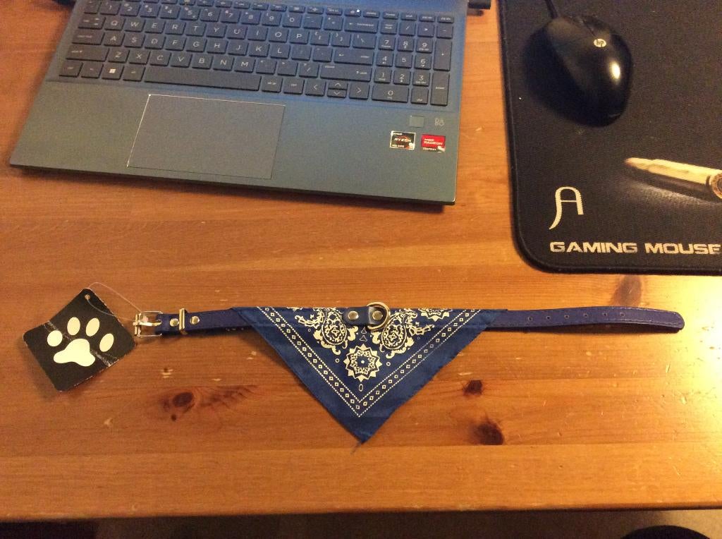 Honden halsband met zakdoekje. Blauw, 38 cm lang. Nieuw, Dieren en Toebehoren, Hondenhalsbanden en Penningen, Ophalen of Verzenden