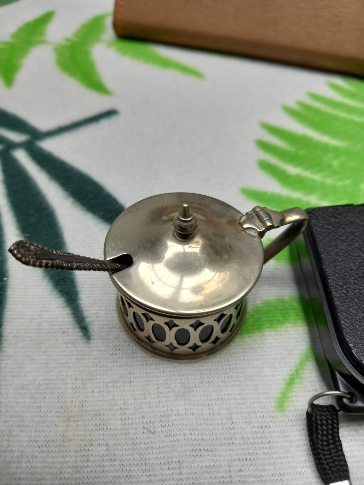 Vintage antiek "verzilverd" mosterdpotje., Ophalen of Verzenden