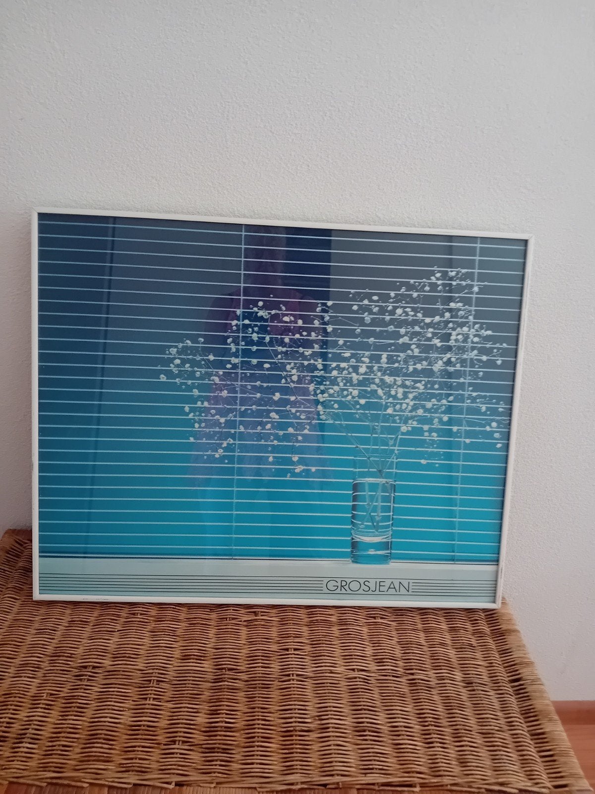 Schilderij, raam/ luxaflex, bloemen, Ophalen