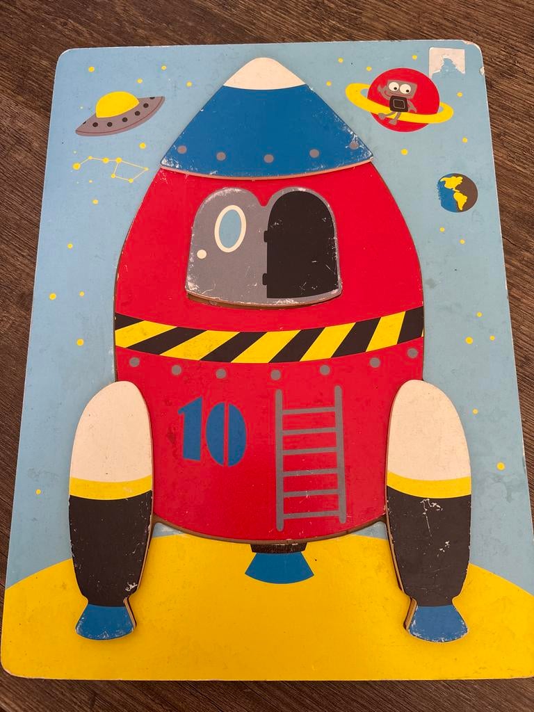 Houten raket puzzel voor kinderen, 2 tot 4 jaar, Gebruikt, Ophalen of Verzenden, Van hout