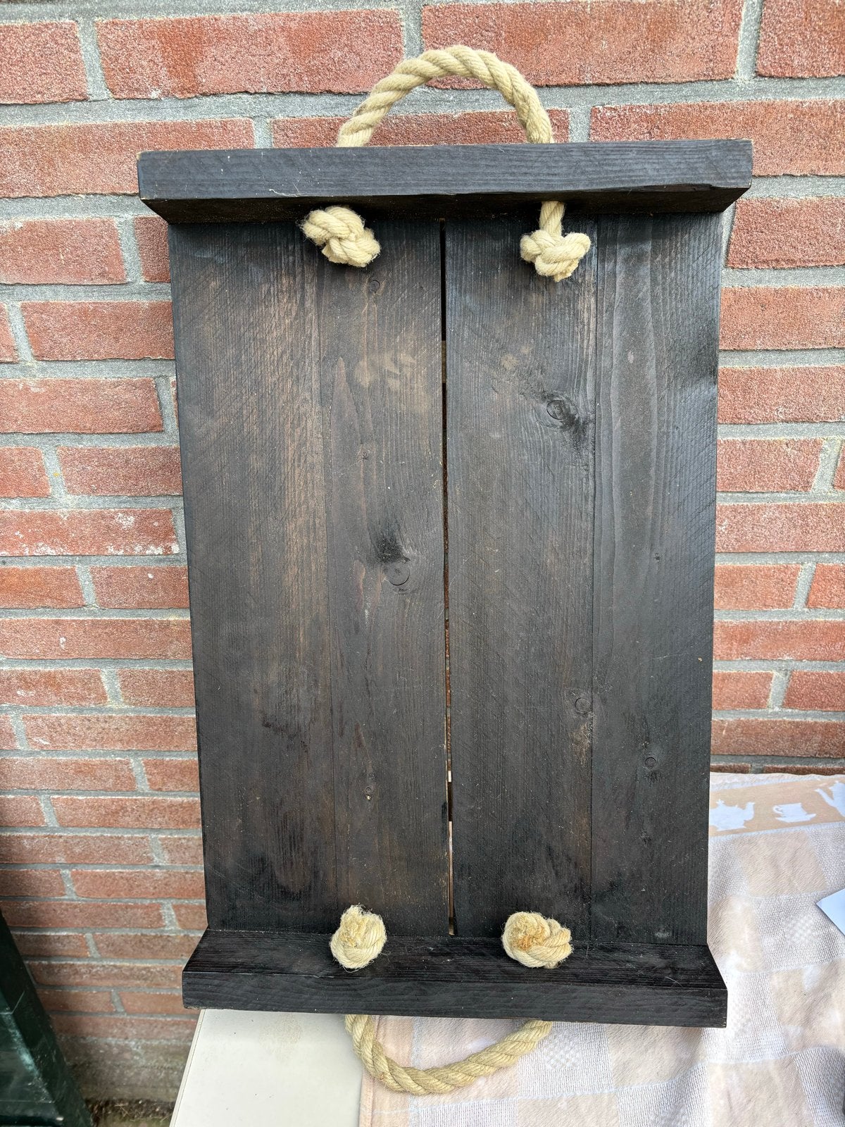 Steigerhouten dienblad met touw handvatten, Gebruikt, Ophalen of Verzenden, Handgemaakt, Dienblad