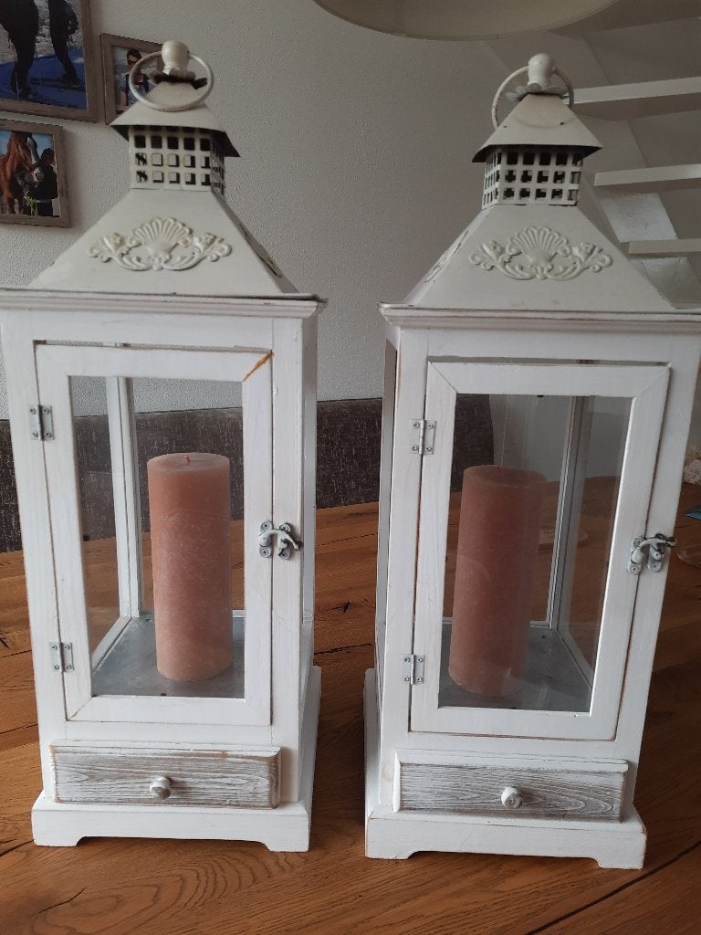 Windlichten, Huis en Inrichting, Woonaccessoires | Kandelaars en Kaarsen, Ophalen, Windlicht, Gebruikt, Wit