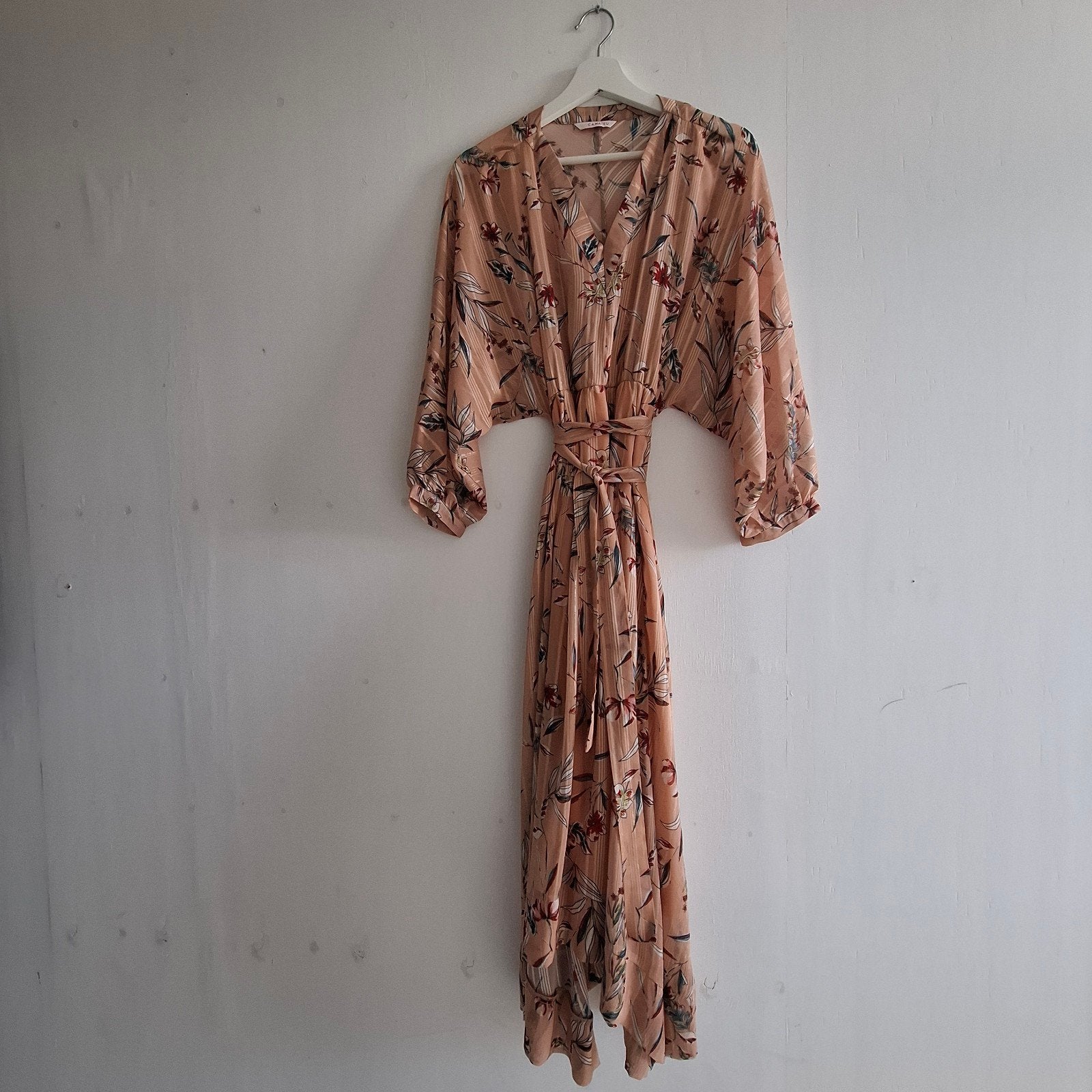 Camaïeu M maxidress peach bloemenprint, Maat 38/40 (M), Camaïeu, Zo goed als nieuw, Onder de knie