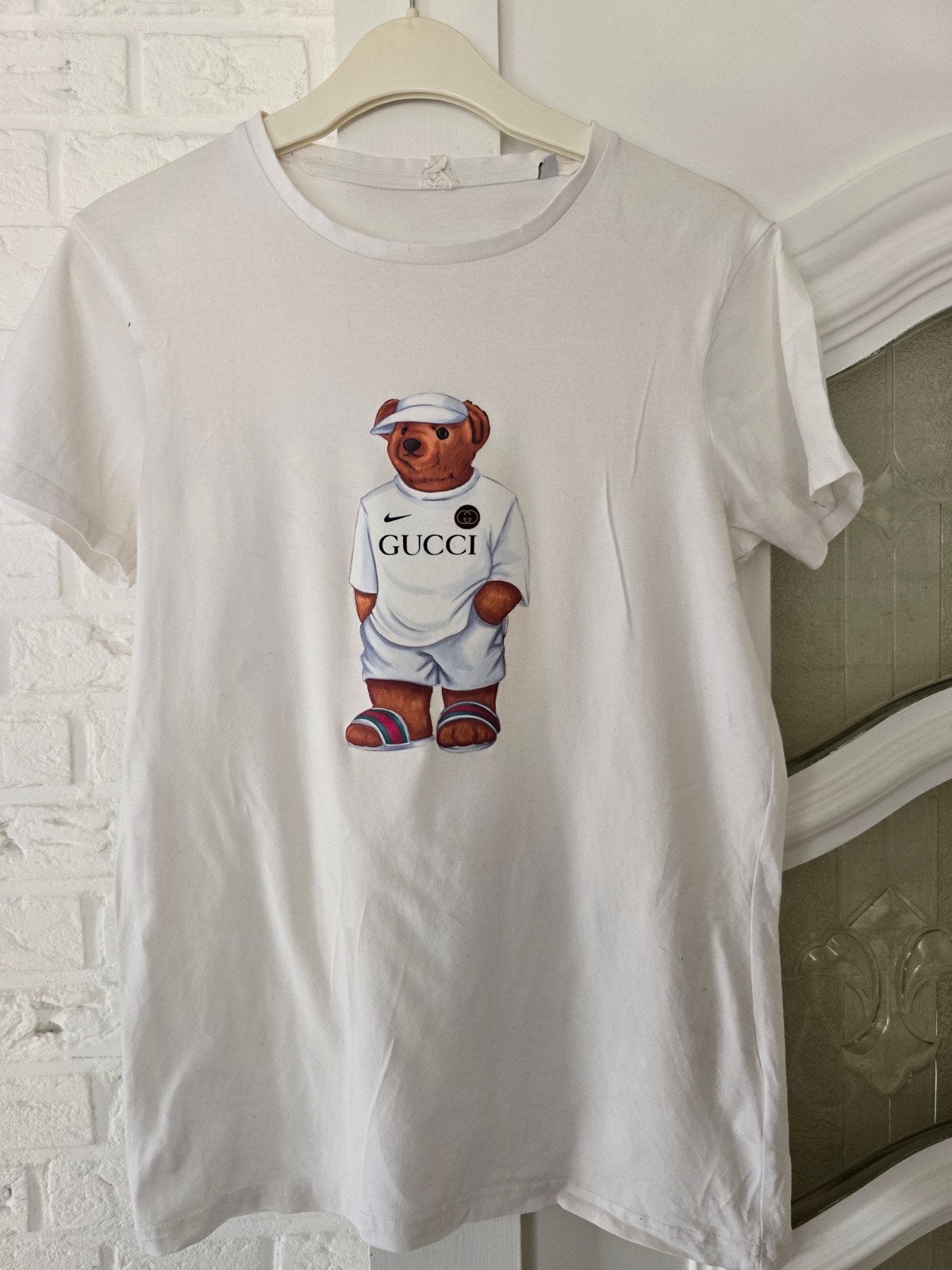 Wit T-shirt met teddybeer print - Maat XS, Wit, Ophalen of Verzenden, Onbekend, Korte mouw