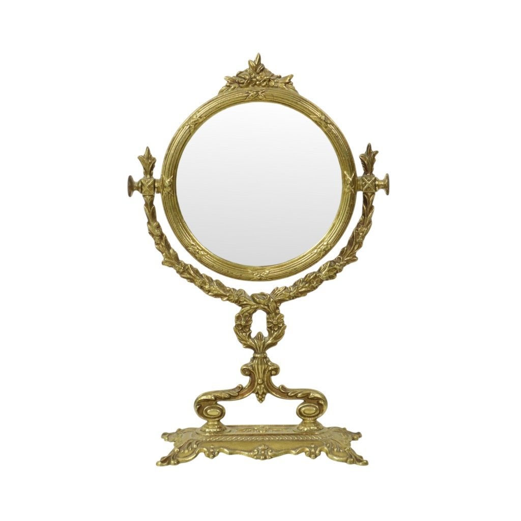 Franse Klassieke Messing Tafelspiegel Goud Barok Stijl 34cm, Minder dan 50 cm, Gebruikt, Ophalen of Verzenden, Minder dan 100 cm