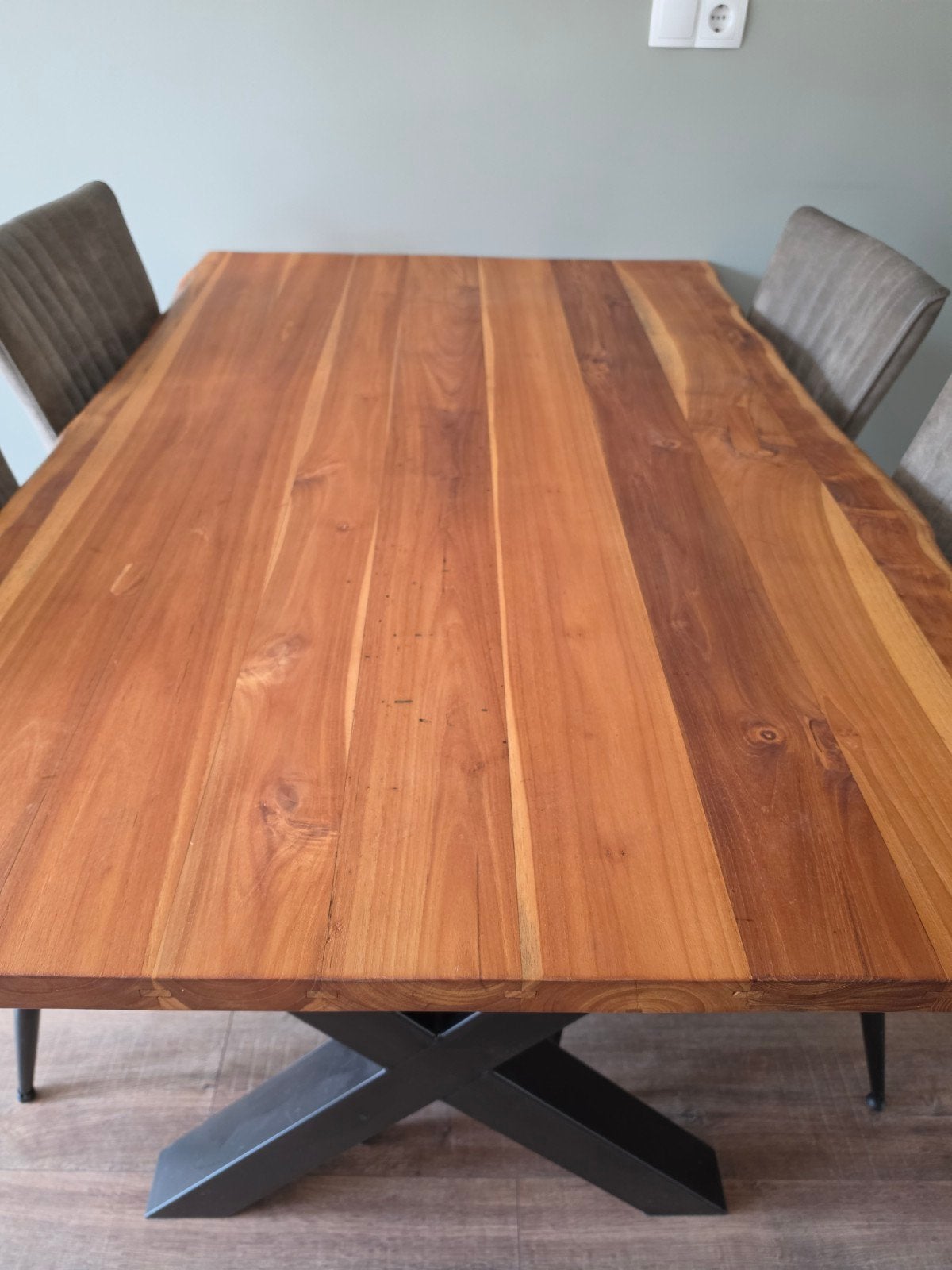 Exotische houten eettafel met 6 stoelen - 150x100cm, Ophalen, 100 tot 150 cm, 50 tot 100 cm, Zo goed als nieuw