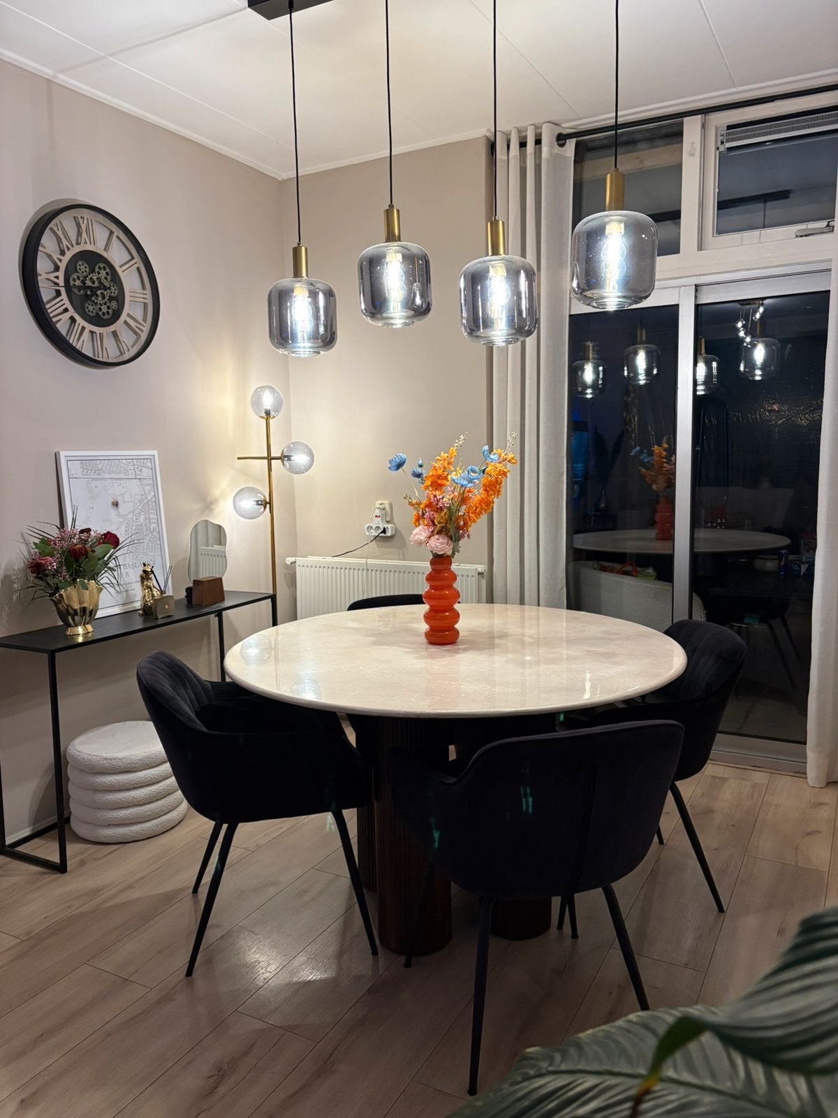 Elegante Eleonora eettafel marmer blad met 4 poten, Huis en Inrichting, Overige materialen, Rond, Nieuw, Ophalen of Verzenden