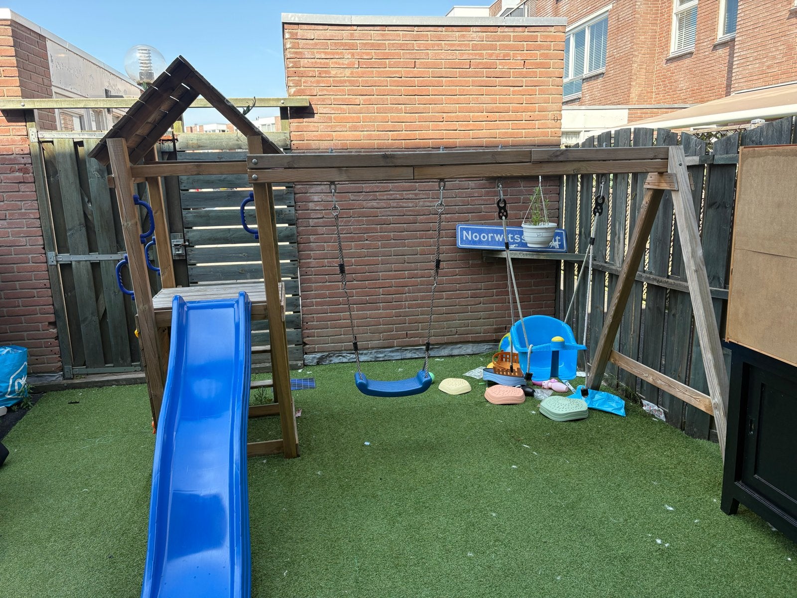 Houten Speeltoestel met Glijbaan en Schommel, Ophalen, Gebruikt, Glijbaan