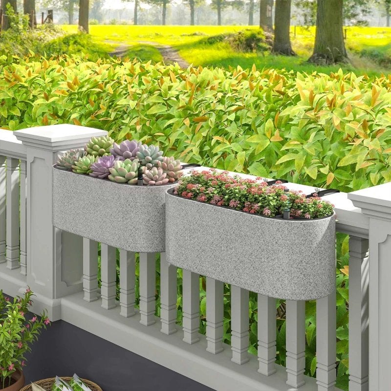 2x Balkon Bloembakken met Waterreservoir - Grijs NIEUW, Kunststof, Minder dan 30 cm, Balkon, Nieuw
