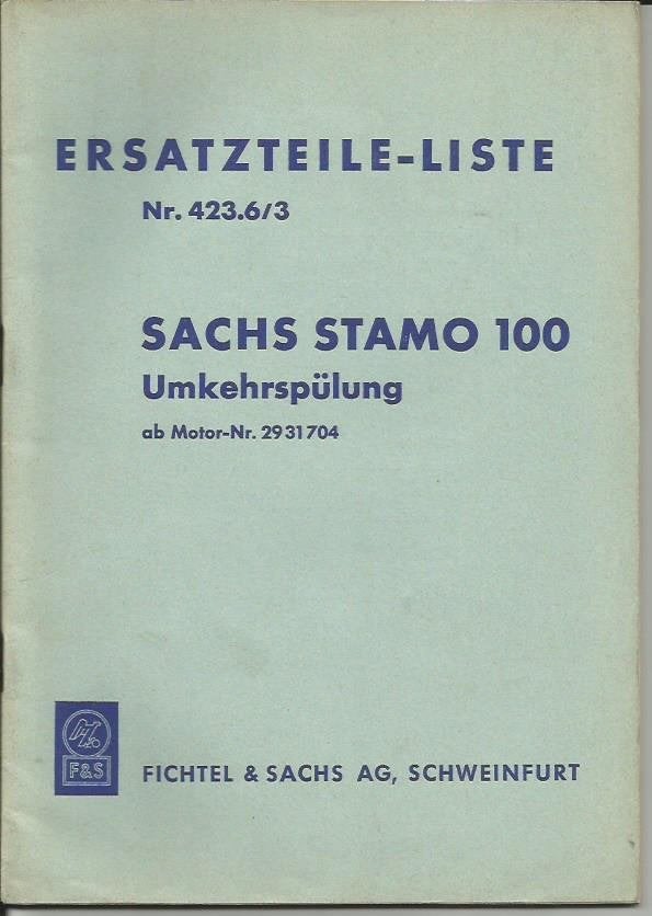 Sachs Stamo 100 onderdelenlijst (7067z) stationaire motor, Verzenden, Zo goed als nieuw, Tractor en Landbouw