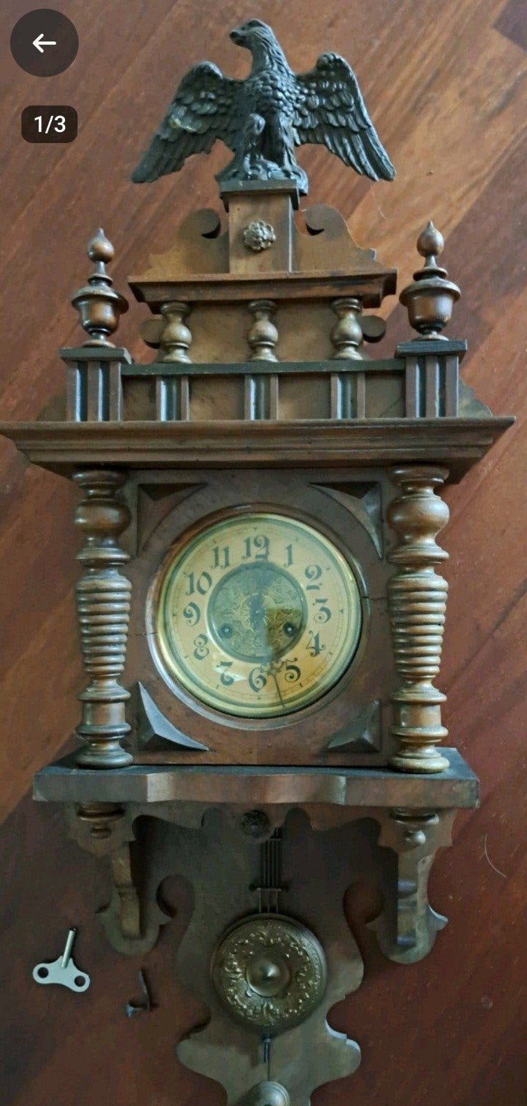 Antieke Duitse wandklok met adelaar, ca. 1900, Ophalen of Verzenden
